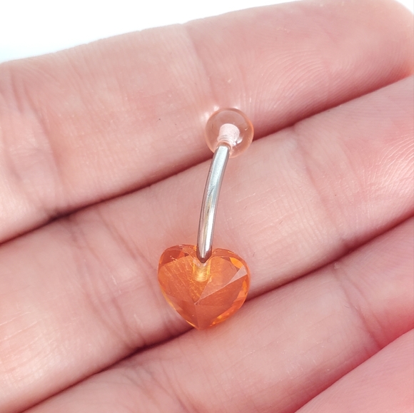 Pink Peach Plastic Diamond Heart Belly Ring - Picture 3 of 3